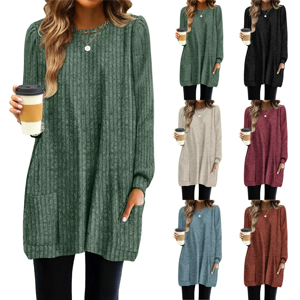 CozyChic Long Sleeve Knitted Tunic with Pocket