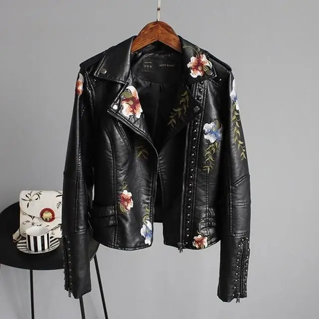 Ella | Stylish Embroidered Leather Jacket