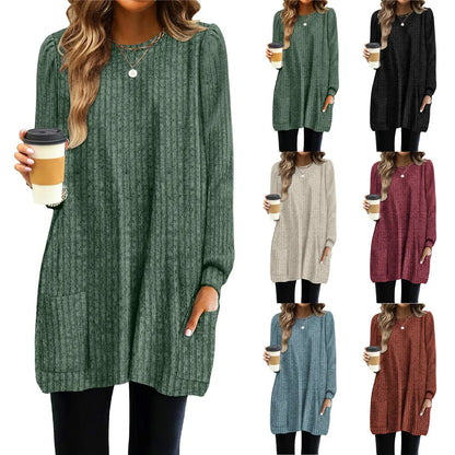 CozyChic Long Sleeve Knitted Tunic with Pocket