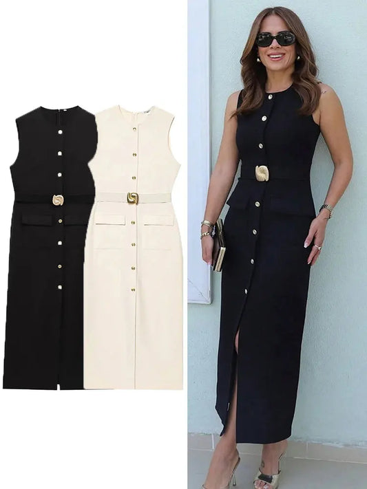 Sophia - Sleeveless Office Midi Dress