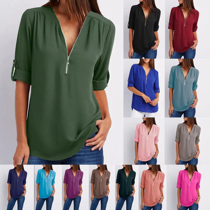 Zella Zip V-Neck Blouse