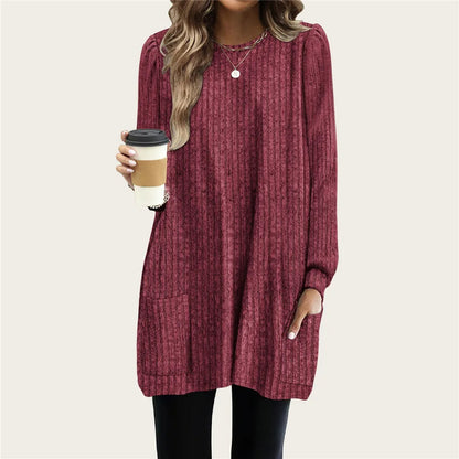 CozyChic Long Sleeve Knitted Tunic with Pocket