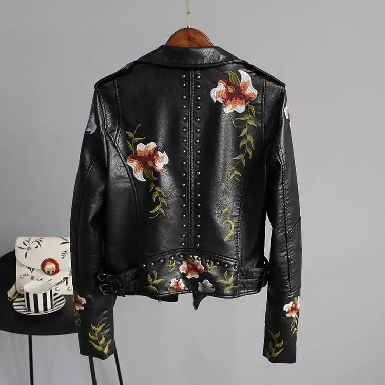 Ella | Stylish Embroidered Leather Jacket