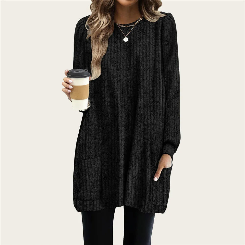 CozyChic Long Sleeve Knitted Tunic with Pocket