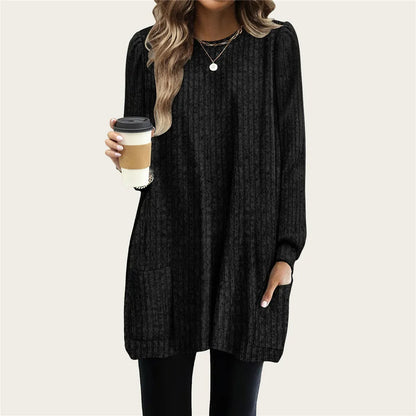CozyChic Long Sleeve Knitted Tunic with Pocket