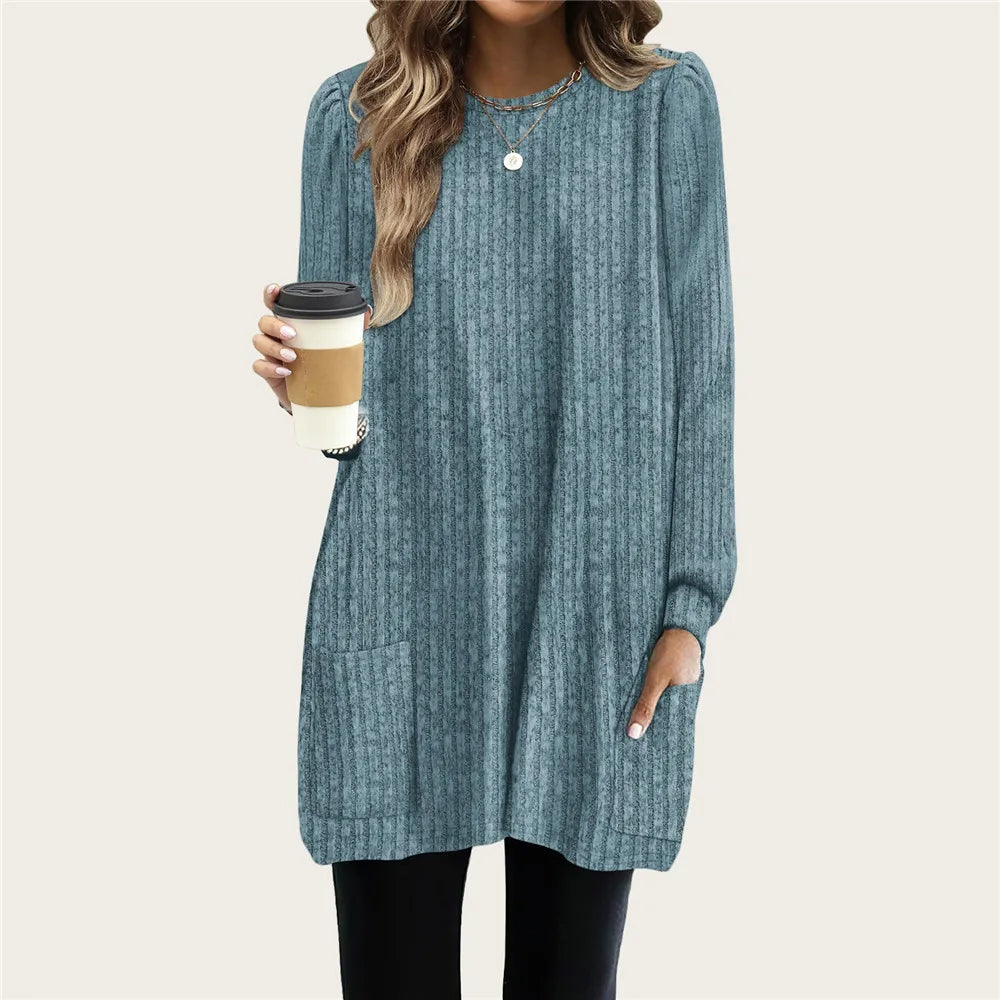 CozyChic Long Sleeve Knitted Tunic with Pocket