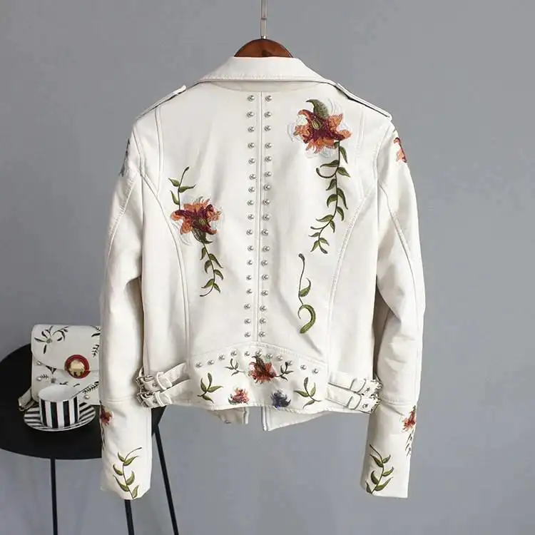 Ella | Stylish Embroidered Leather Jacket
