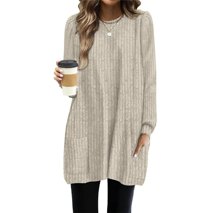 CozyChic Long Sleeve Knitted Tunic with Pocket