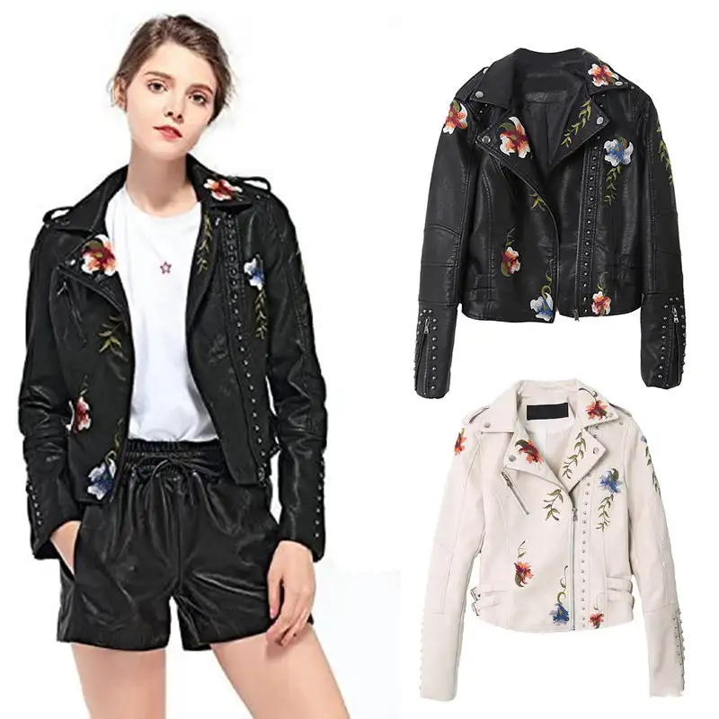 Ella | Stylish Embroidered Leather Jacket