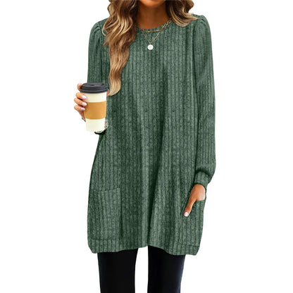 CozyChic Long Sleeve Knitted Tunic with Pocket