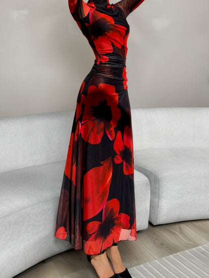 Ava - Floral Mesh Bodycon Dress