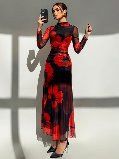 Ava - Floral Mesh Bodycon Dress