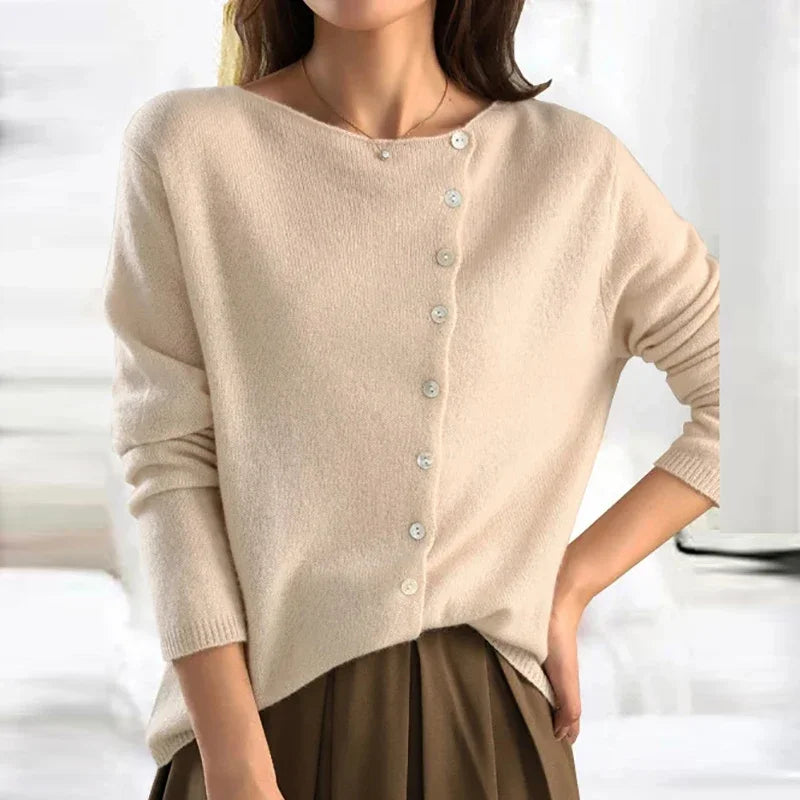 HALLIE | ASYMMETRICAL BUTTON SWEATER