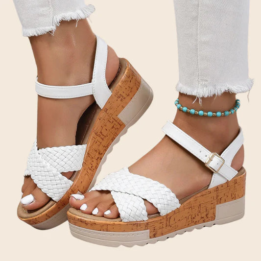 DREVINA | WOVEN CORK PLATFORM SANDALS