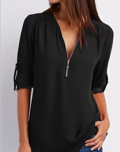 Zella Zip V-Neck Blouse