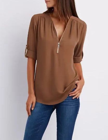 Zella Zip V-Neck Blouse