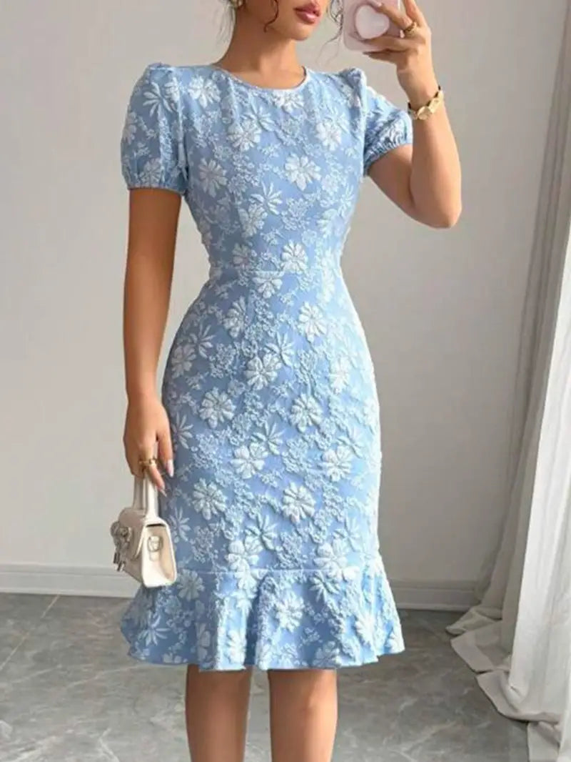 Aria – Floral Embossed Midi Dress