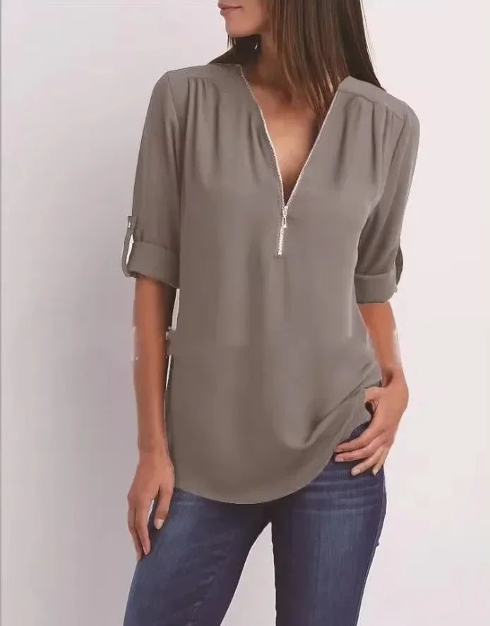 Zella Zip V-Neck Blouse