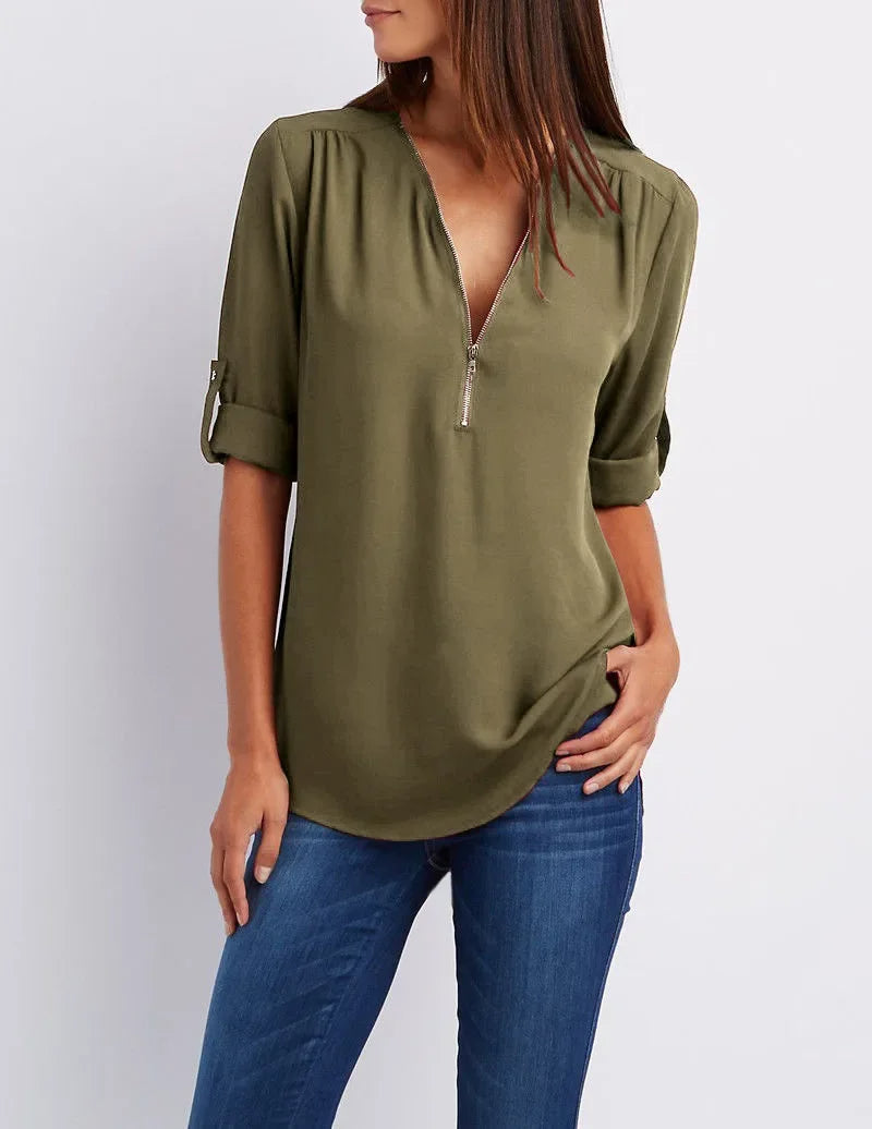 Zella Zip V-Neck Blouse