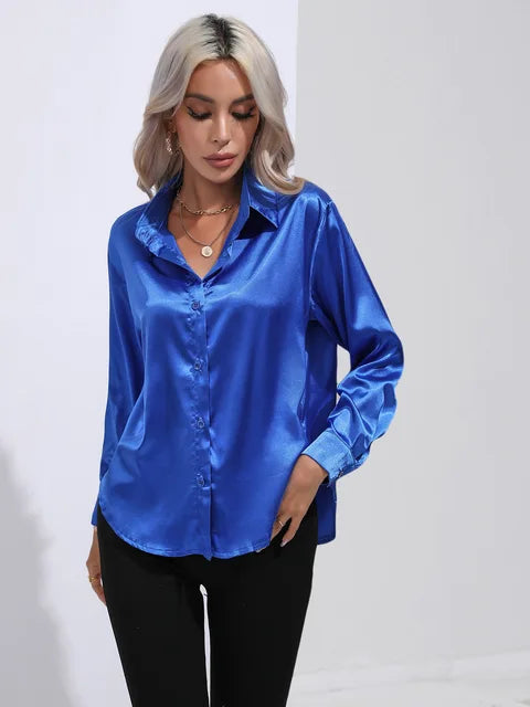 Elegant Loose Satin Long Sleeve Blouse