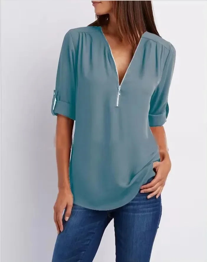 Zella Zip V-Neck Blouse