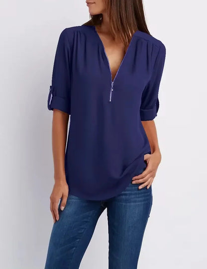 Zella Zip V-Neck Blouse