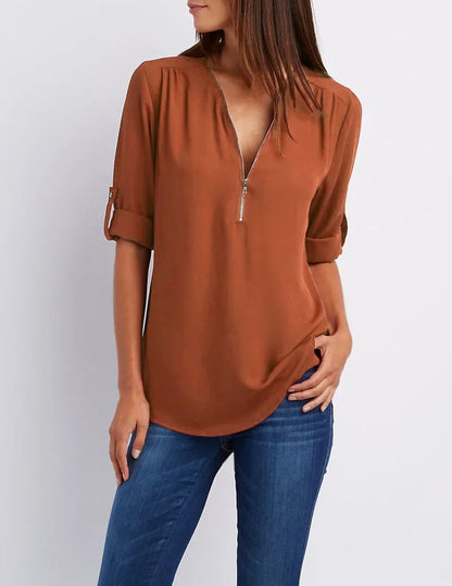Zella Zip V-Neck Blouse