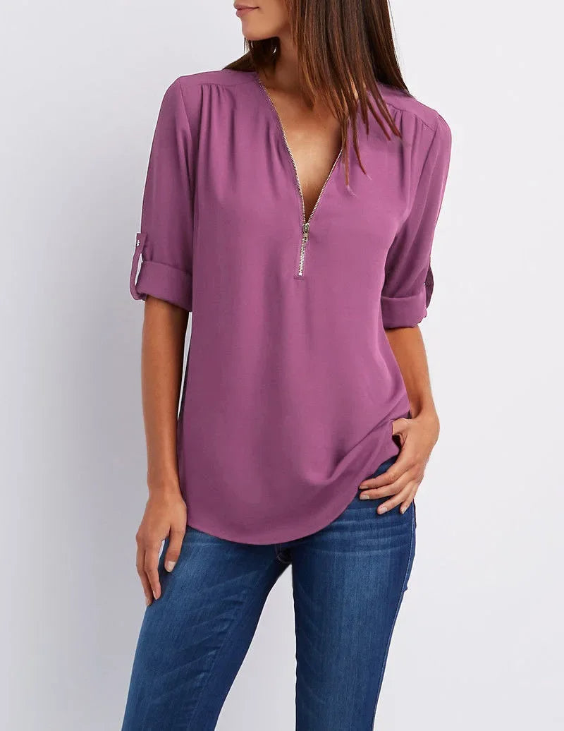 Zella Zip V-Neck Blouse