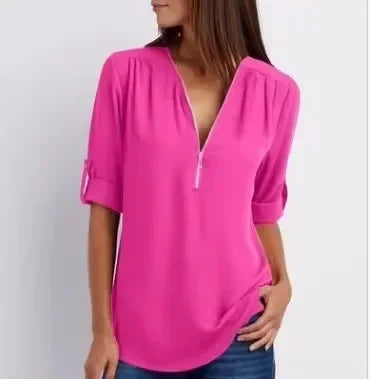 Zella Zip V-Neck Blouse