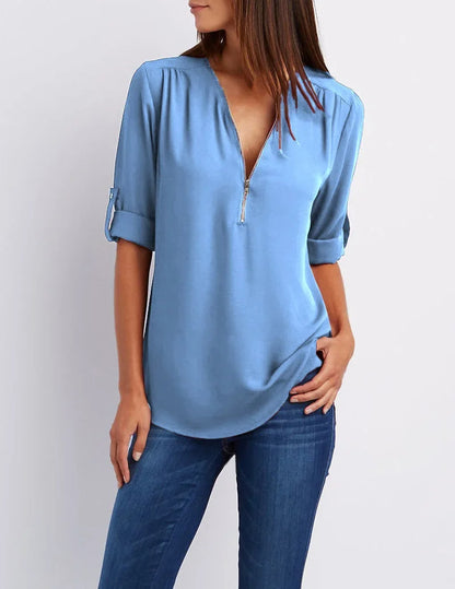 Zella Zip V-Neck Blouse