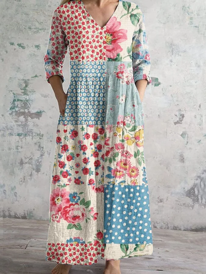 Dearyn | Dress with V-Neck and Floral Pattern