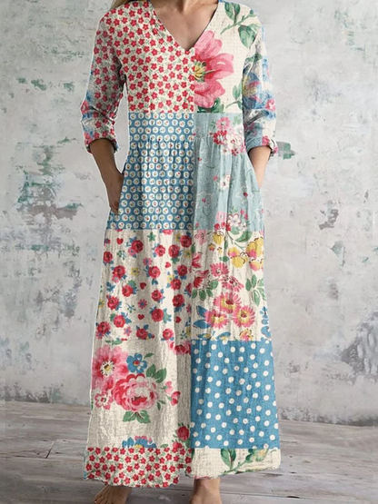 Dearyn | Dress with V-Neck and Floral Pattern