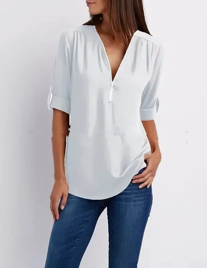 Zella Zip V-Neck Blouse