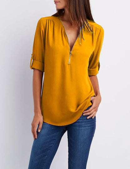 Zella Zip V-Neck Blouse